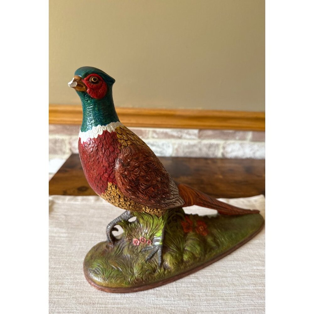 Vintage Holland Ceramic Pheasant Figurine Statue With Floral Base  1967 Bird